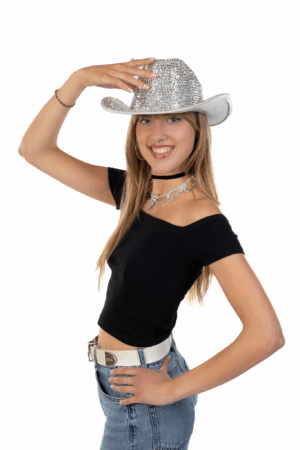 Cowboyhoed Zilver Strass Steentjes Cowboy Festival Hoed 7