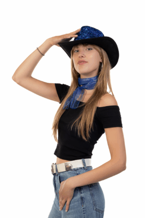 Cowboyhoed Zwart Blauw Strass Steentjes Cowboy Festival Hoed 4