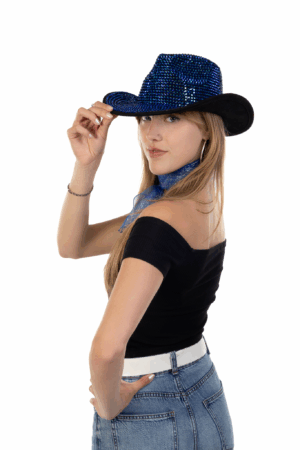 Cowboyhoed Zwart Blauw Strass Steentjes Cowboy Festival Hoed 5