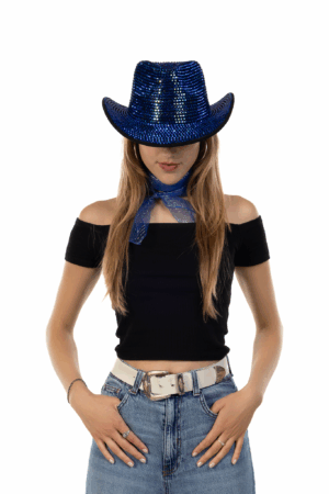 Cowboyhoed Zwart Blauw Strass Steentjes Cowboy Festival Hoed 6