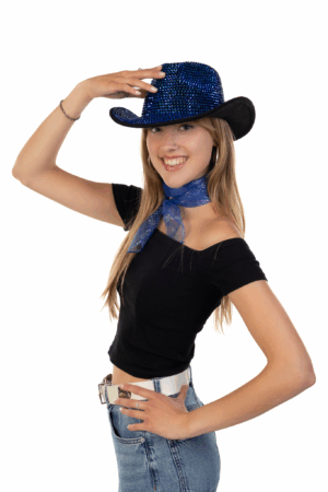 Cowboyhoed Zwart Blauw Strass Steentjes Cowboy Festival Hoed 7