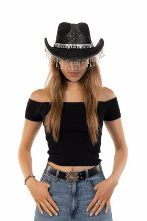 Cowboyhoed Zwart Glitter Strass Steentjes Cowboy Western Hoed Dames 2