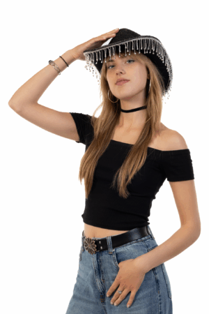 Cowboyhoed Zwart Glitter Strass Steentjes Cowboy Western Hoed Dames