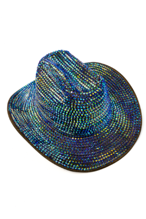 Cowboyhoed Zwart Oliekleurige Strass Steentjes Cowboy Festival Hoed 3