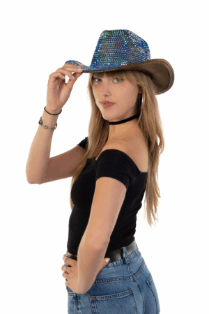 Cowboyhoed Zwart Oliekleurige Strass Steentjes Cowboy Festival Hoed 5