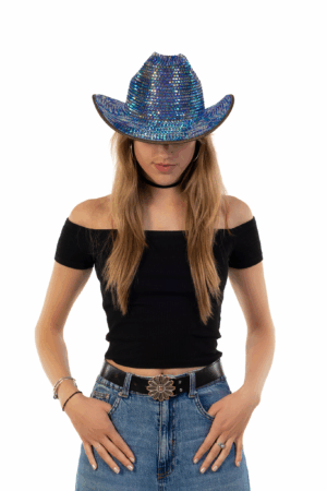 Cowboyhoed Zwart Oliekleurige Strass Steentjes Cowboy Festival Hoed 6