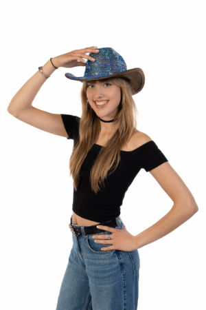 Cowboyhoed Zwart Oliekleurige Strass Steentjes Cowboy Festival Hoed 7