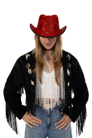 Cowboyhoed Zwart Rood Strass Steentjes Cowboy Festival Hoed 6