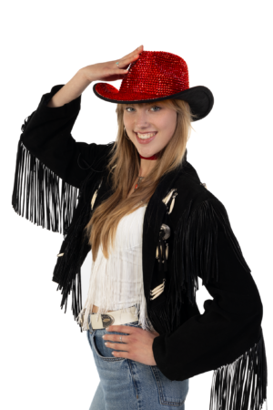 Cowboyhoed Zwart Rood Strass Steentjes Cowboy Festival Hoed 7