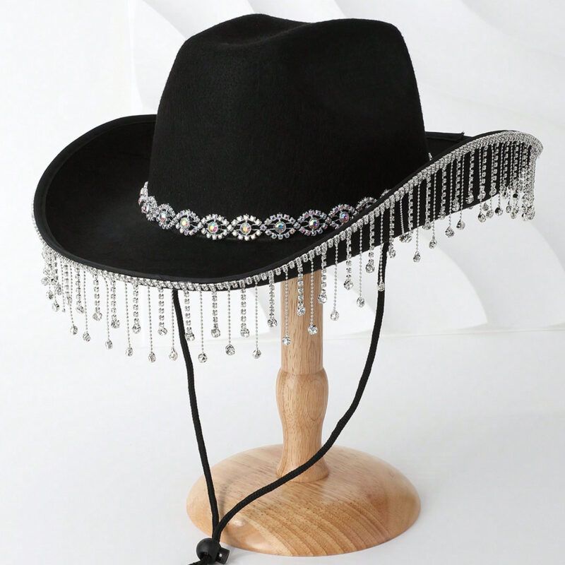 Cowboyhoed Zwart Strass Steentjes Cowboy Western Hoed Dames