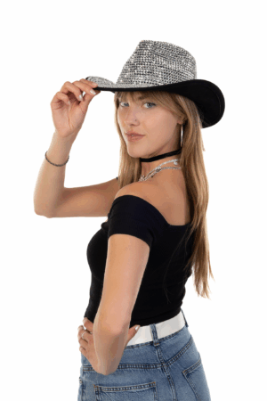 Cowboyhoed Zwart Wit Strass Steentjes Cowboy Festival Hoed 5