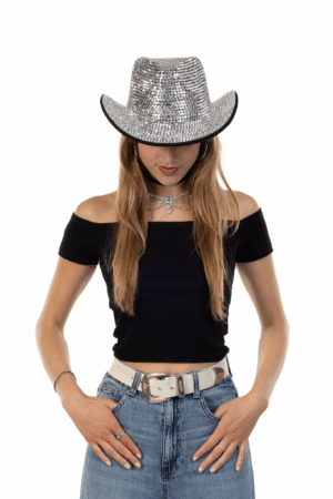 Cowboyhoed Zwart Wit Strass Steentjes Cowboy Festival Hoed 6