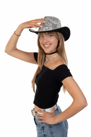 Cowboyhoed Zwart Wit Strass Steentjes Cowboy Festival Hoed 7