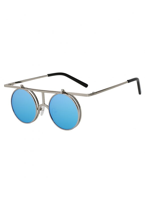 Designer flip up zonnebril blauw spiegelglazen