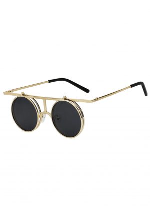 Designer flip up zonnebril goud steampunk