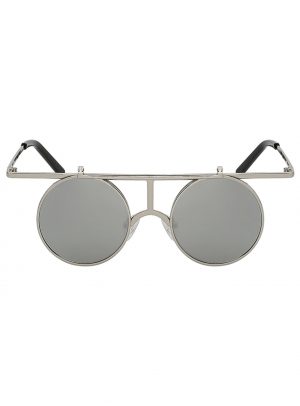 Designer flip up zonnebril zilver spiegelglazen