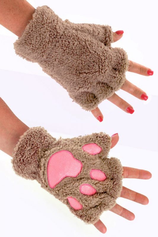 Dierenpoot handschoenen lichtbruin pootjes