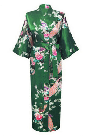 Donkergroene Kimono Satijn Japanse Badjas Groene Kamerjas Geisha Ochtendjas Yukata