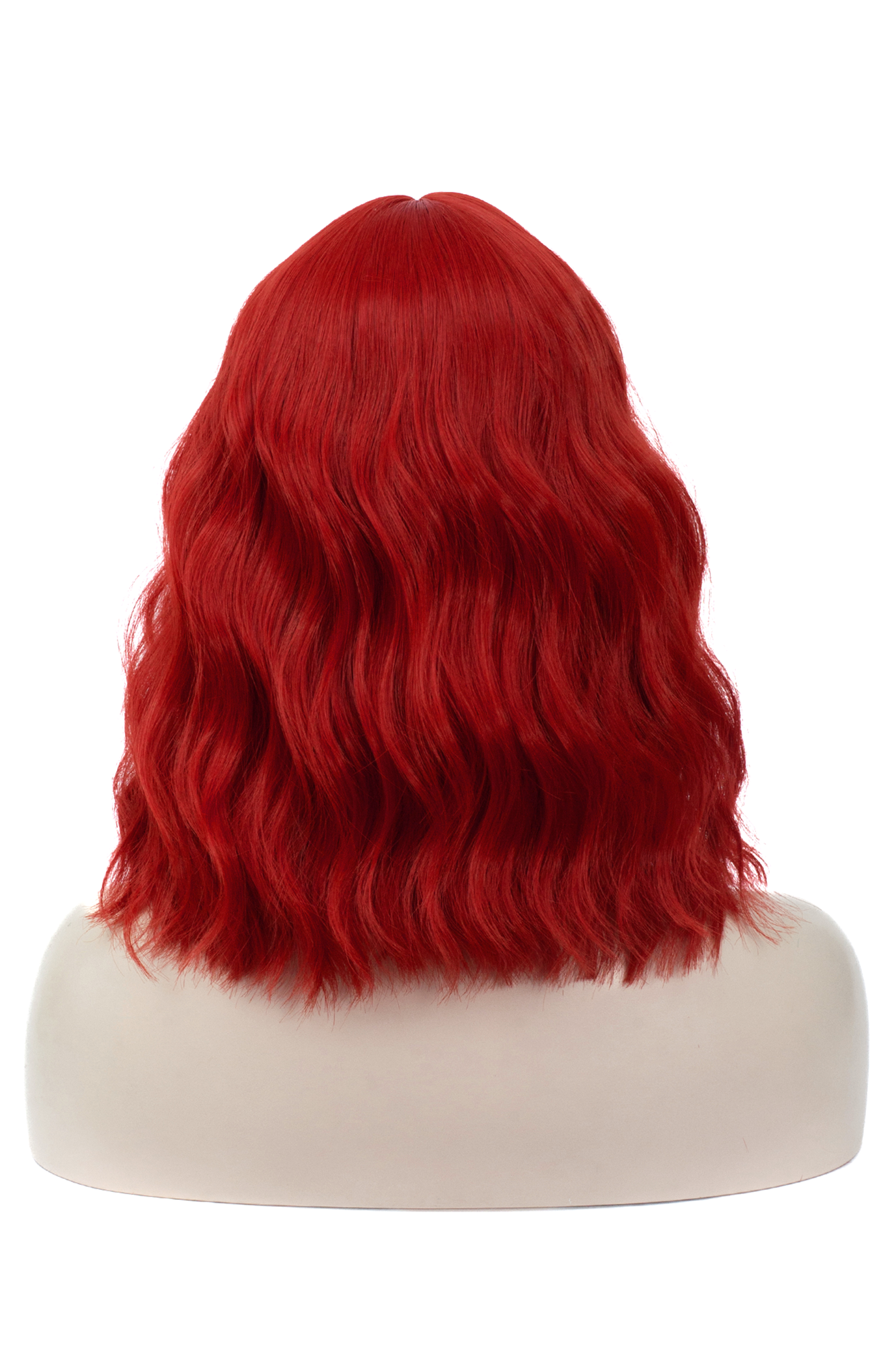 Donkerrode Pruik Schouderlengte Rechte Pony Krullen Rood 3