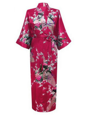 Donkerrode kimono satijn Japanse satijnen badjas kamerjas geisha ochtendjas yukata