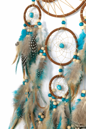 Dromenvanger Blauw Bruin Veren Kralen Boho Zomer 1