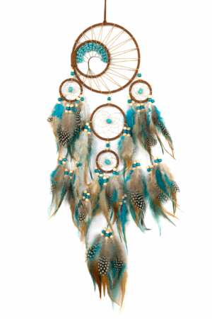 Dromenvanger Blauw Bruin Veren Kralen Boho Zomer