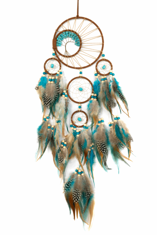 Dromenvanger Blauw Bruin Veren Kralen Boho Zomer