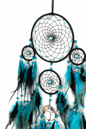 Dromenvanger Blauw Zwart Veren Kralen Boho Zomer 1