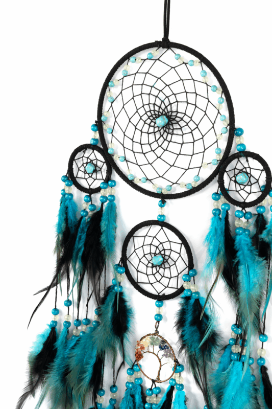 Dromenvanger Blauw Zwart Veren Kralen Boho Zomer 1