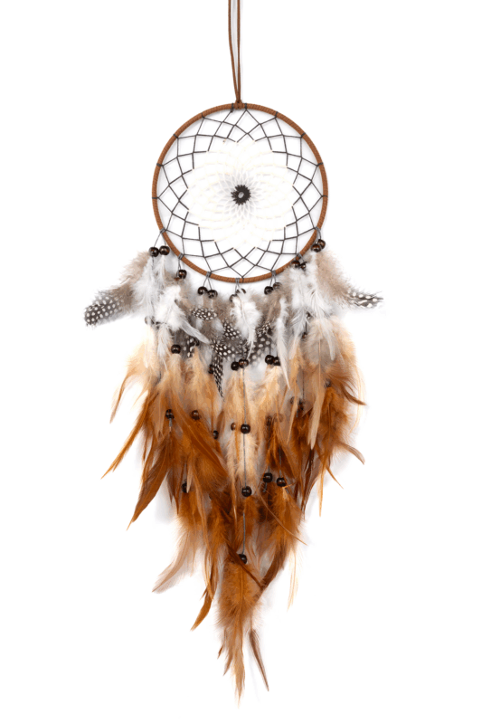Dromenvanger Bruin Wit Veren Kralen Boho Zomer