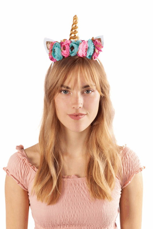 Eenhoorn Haarband Bloemetjes Blauw Roze Goud Diadeem Unicorn 3