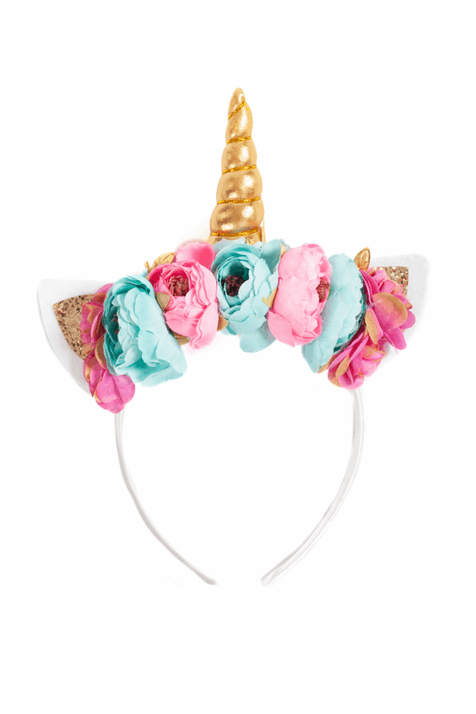 Eenhoorn Haarband Bloemetjes Blauw Roze Goud Diadeem Unicorn