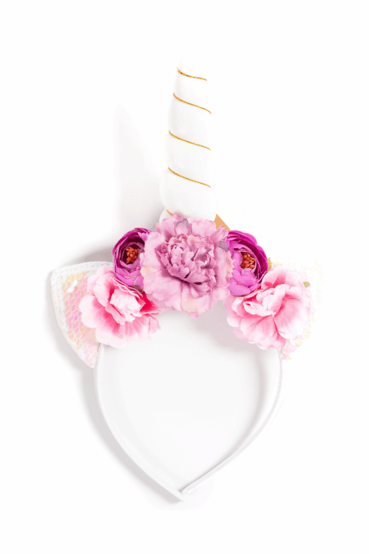 Eenhoorn Haarband Bloemetjes Wit Roze Diadeem Unicorn
