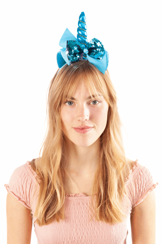 Eenhoorn Haarband Strik Blauw Lila Pailletten Diadeem Unicorn 3
