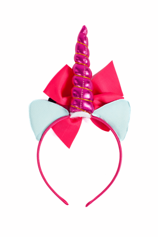 Eenhoorn Haarband Strik Donkerroze Blauw Pailletten Diadeem Unicorn 1