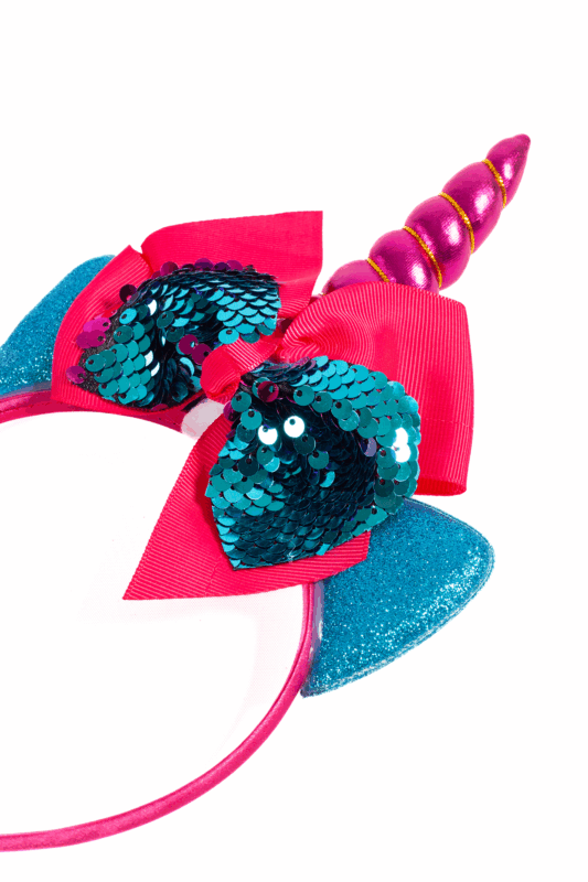 Eenhoorn Haarband Strik Donkerroze Blauw Pailletten Diadeem Unicorn 2