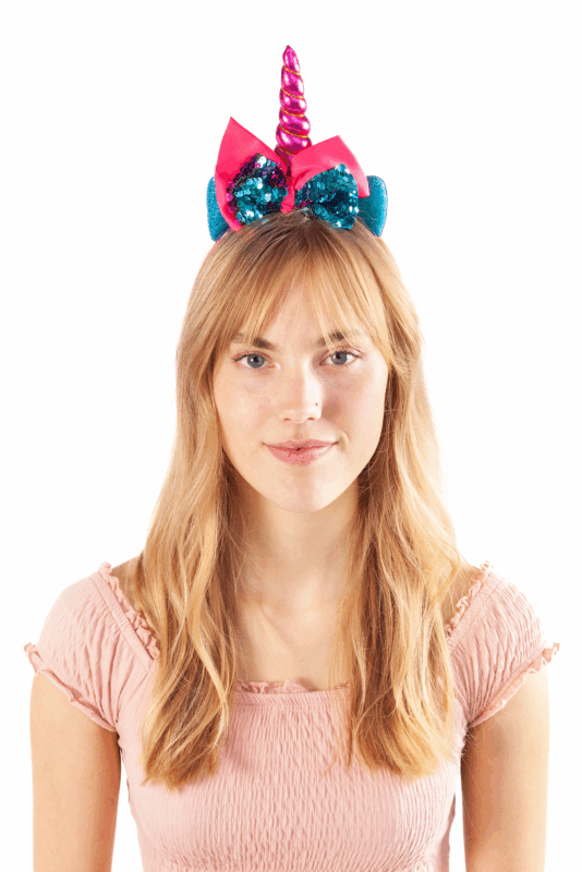 Eenhoorn Haarband Strik Donkerroze Blauw Pailletten Diadeem Unicorn 3
