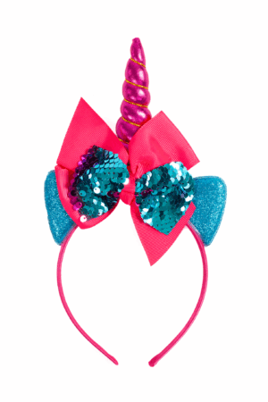 Eenhoorn Haarband Strik Donkerroze Blauw Pailletten Diadeem Unicorn