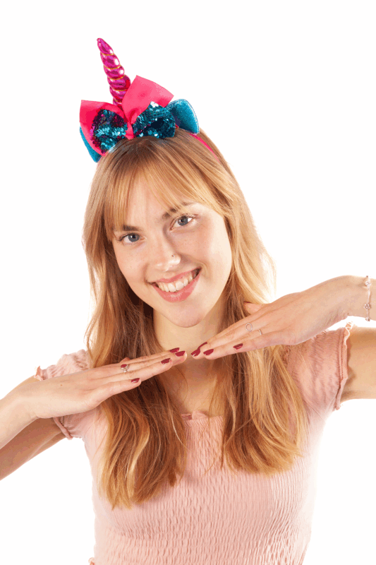 Eenhoorn Haarband Strik Donkerroze Blauw Pailletten Diadeem Unicorn 4