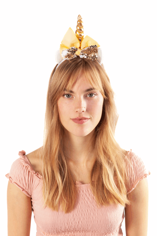 Eenhoorn Haarband Strik Goud Wit Pailletten Diadeem Unicorn 3