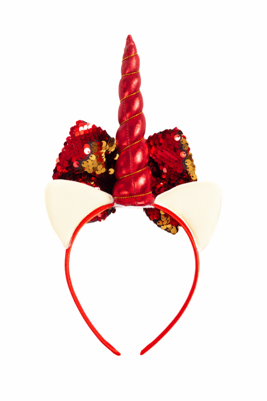 Eenhoorn Haarband Strik Rood Goud Pailletten Diadeem Unicorn 1