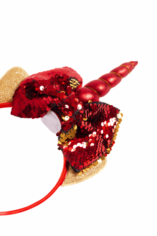 Eenhoorn Haarband Strik Rood Goud Pailletten Diadeem Unicorn 2