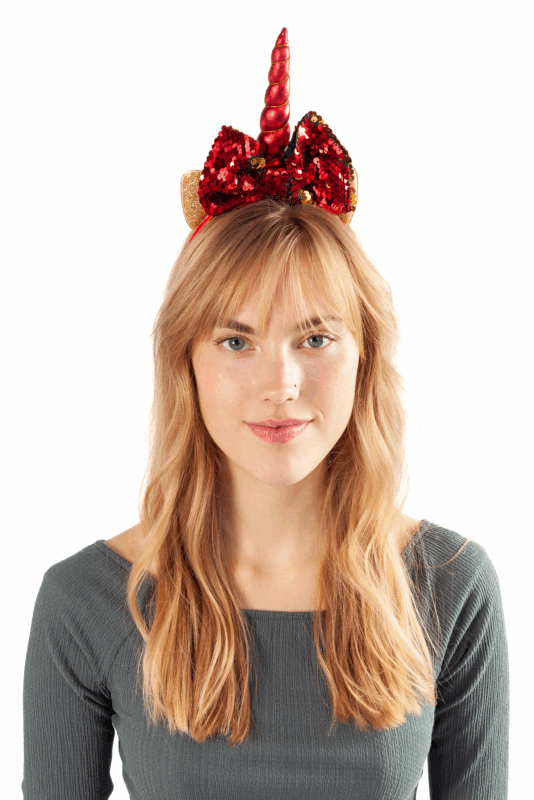 Eenhoorn Haarband Strik Rood Goud Pailletten Diadeem Unicorn 3