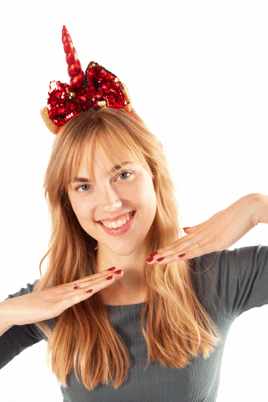 Eenhoorn Haarband Strik Rood Goud Pailletten Diadeem Unicorn 4