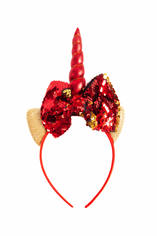 Eenhoorn Haarband Strik Rood Goud Pailletten Diadeem Unicorn