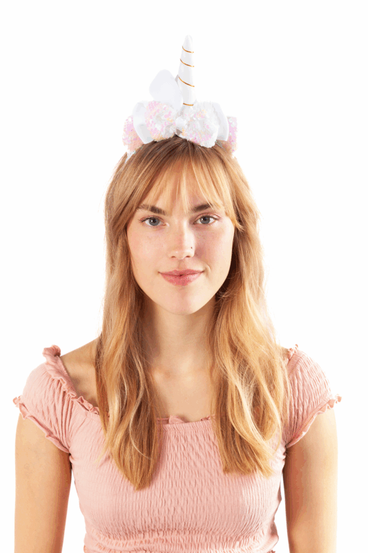 Eenhoorn Haarband Strik Wit Roze Pailletten Diadeem Unicorn 3