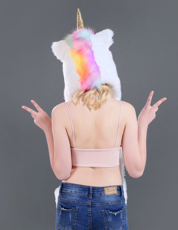 Eenhoorn muts oortjes wanten hood spirit regenboog
