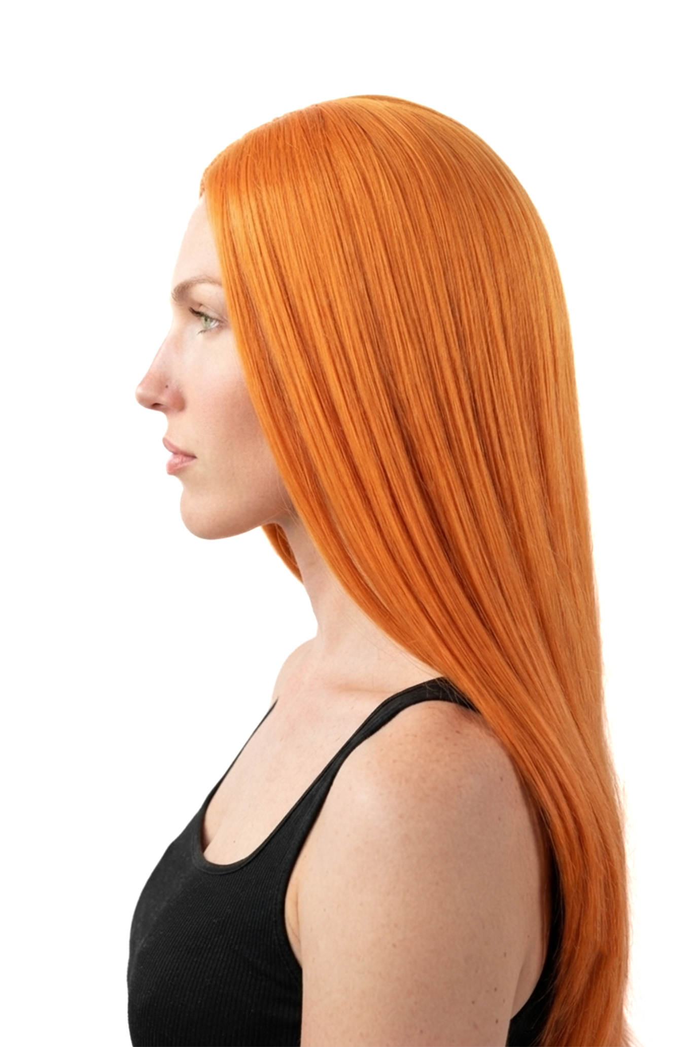 Extra Lange Oranje Pruik Middenscheiding Pony Koper 1