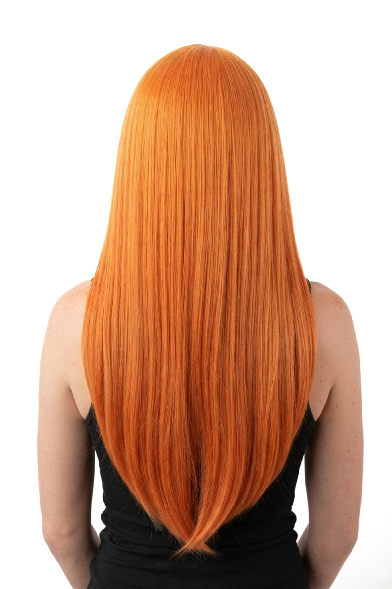 Extra Lange Oranje Pruik Middenscheiding Pony Koper 2
