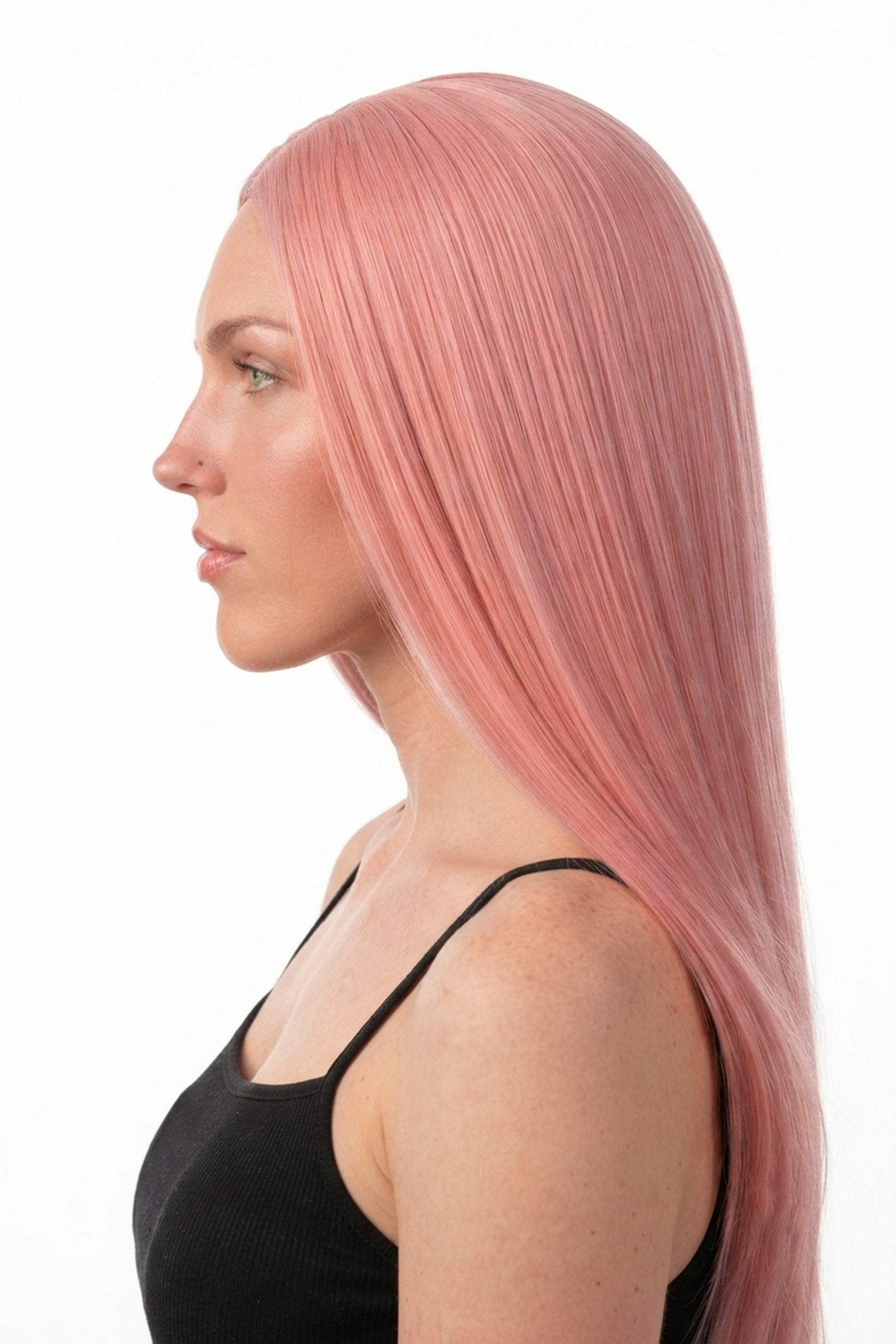 Extra Lange Pastelroze Pruik Middenscheiding Pony Roze 1